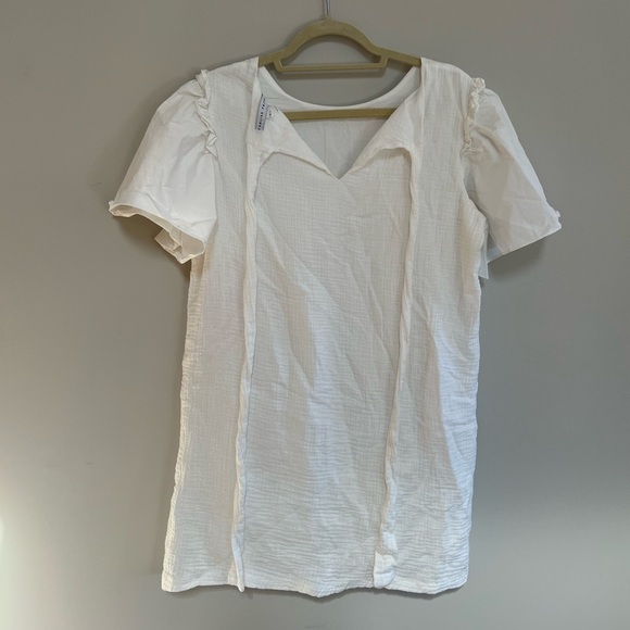 New English Factory White Woven Mixed Flutter Sleeve Dress, size L - Picture 4 of 8